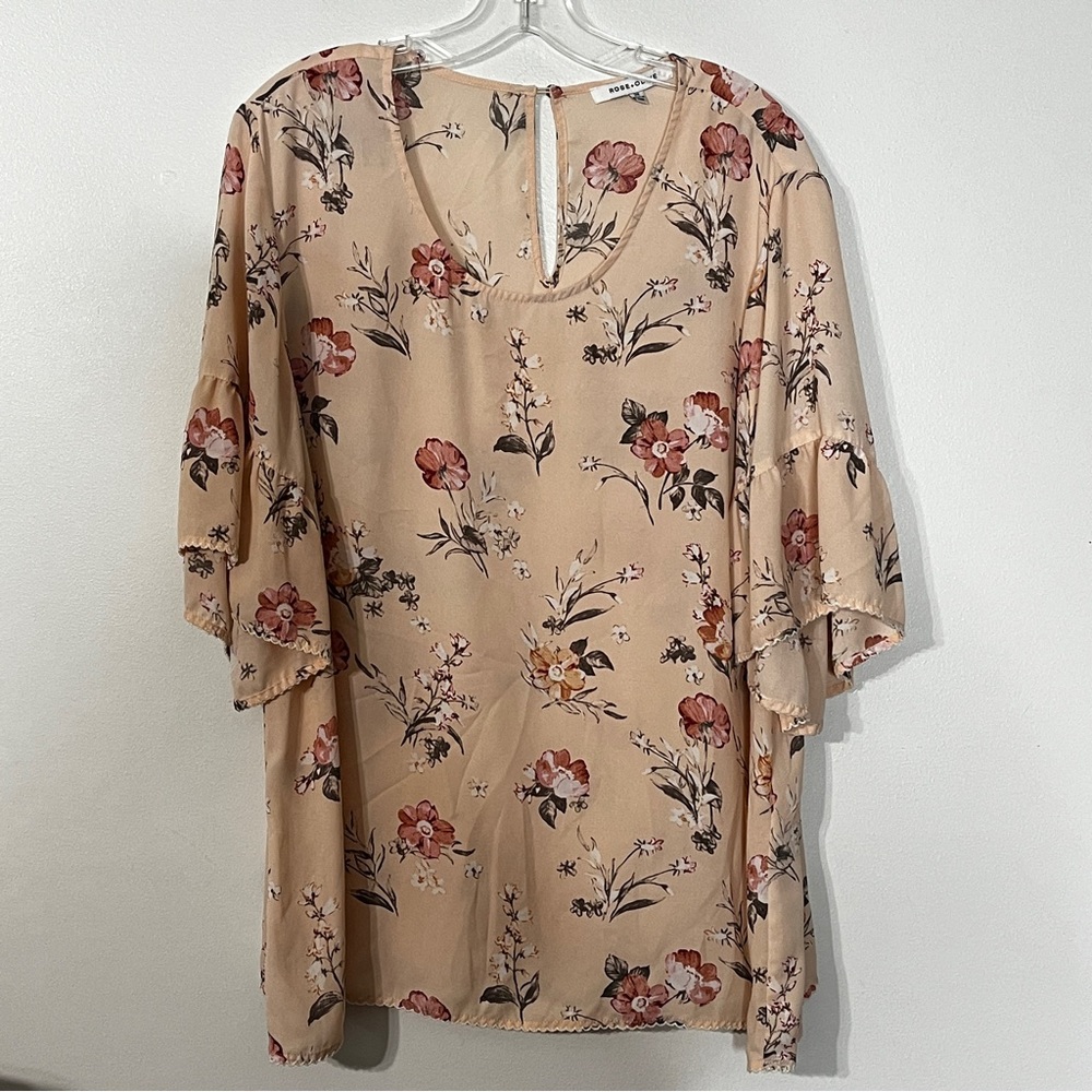 Rose+Olive Peach Floral Flutter Sleeve Blouse Sz 2X